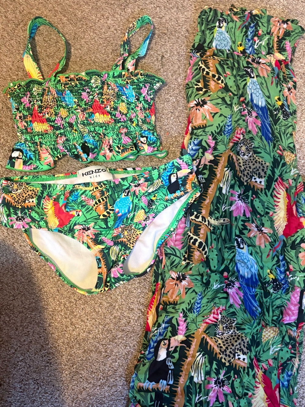 Kenzo Kids Green Tropical Print Bikini Set w/ coverup pants